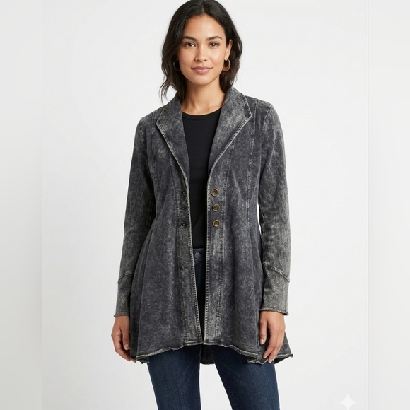 Testimony Los Angeles Jackets & Blazers - TESTIMONY Victorian Gold Button Jacket Womens Sz S Black Acid Wash French Terry.